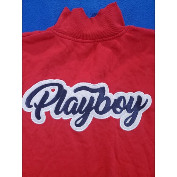 Playboy x Missguided Sweatshirt Size 6 Red Fleece Oversized Embroidered 1/4 Zip - Picture 3 of 16